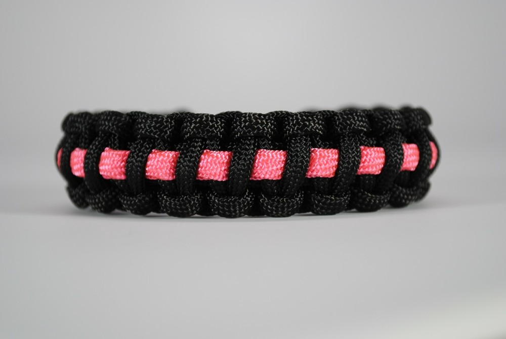 550 Paracord Survival Bracelet Cobra Thin Line Cancer Awareness Black/Pink