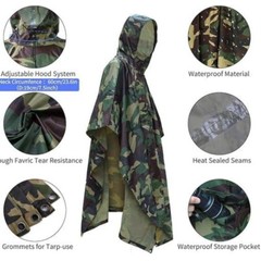 Hooded Rain Poncho Waterproof Raincoat Military Poncho for Outdoor Activities