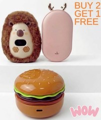 Kawaii Hand Warmer Power Bank Bundle – Burger & Hedgehog – Buy 2 Get 1 FREE