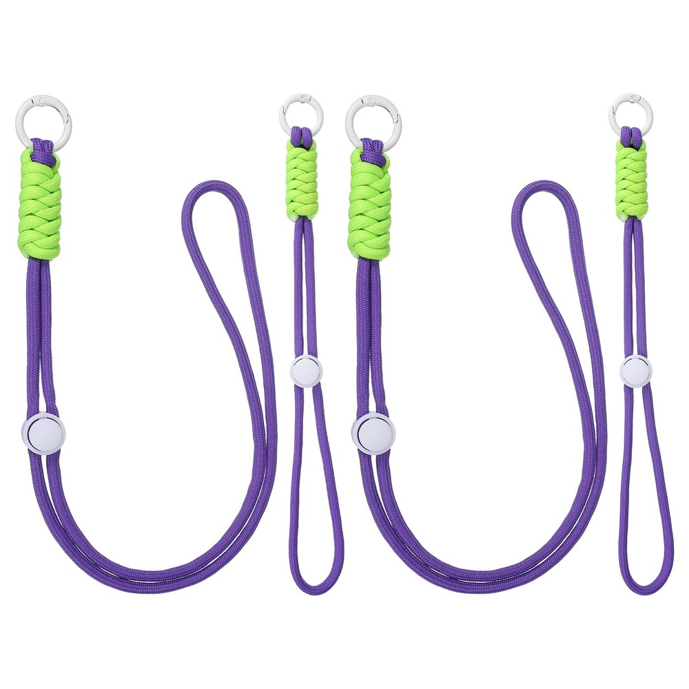 2Set Heavy Duty Paracord Keychain Lanyard for Keys , Deep Purple/Green/White