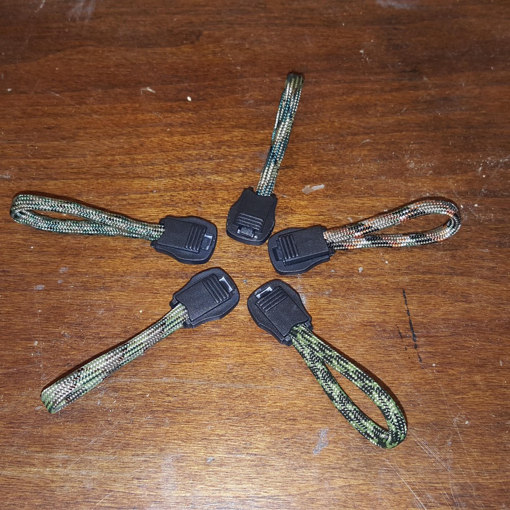 5 Pack Camo Paracord Zipper Pulls for Backpacks Jackets Luggage Survival Kits