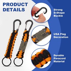 Paracord Keychains, Paracord Keychain with USA Flag, Orange and Black