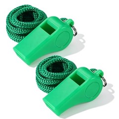 2 Packs Green Whistle, Whistle for Coaches with Lanyard, Plastic Whistles for