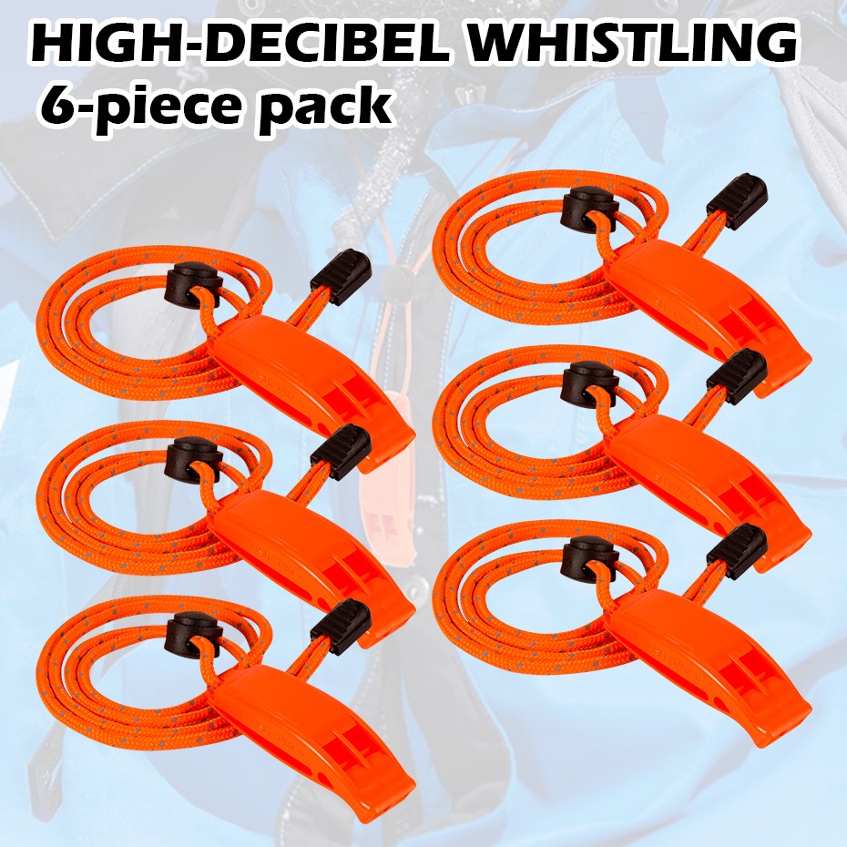 6 Pack Orange Rescue Whistle Waterproof Durable for Sports & Emergency