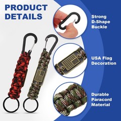 2Pcs Paracord Keychains, Paracord Keychain with USA Flag, Green & Red Camouflage