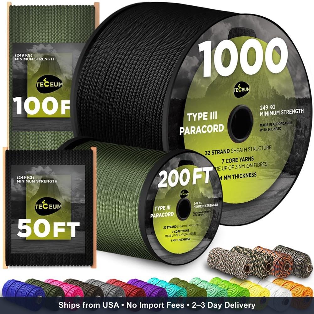 Paracord Rope 550 lb 4mm – Parachute Cord – Utility Camping Rope | 550 Paracord