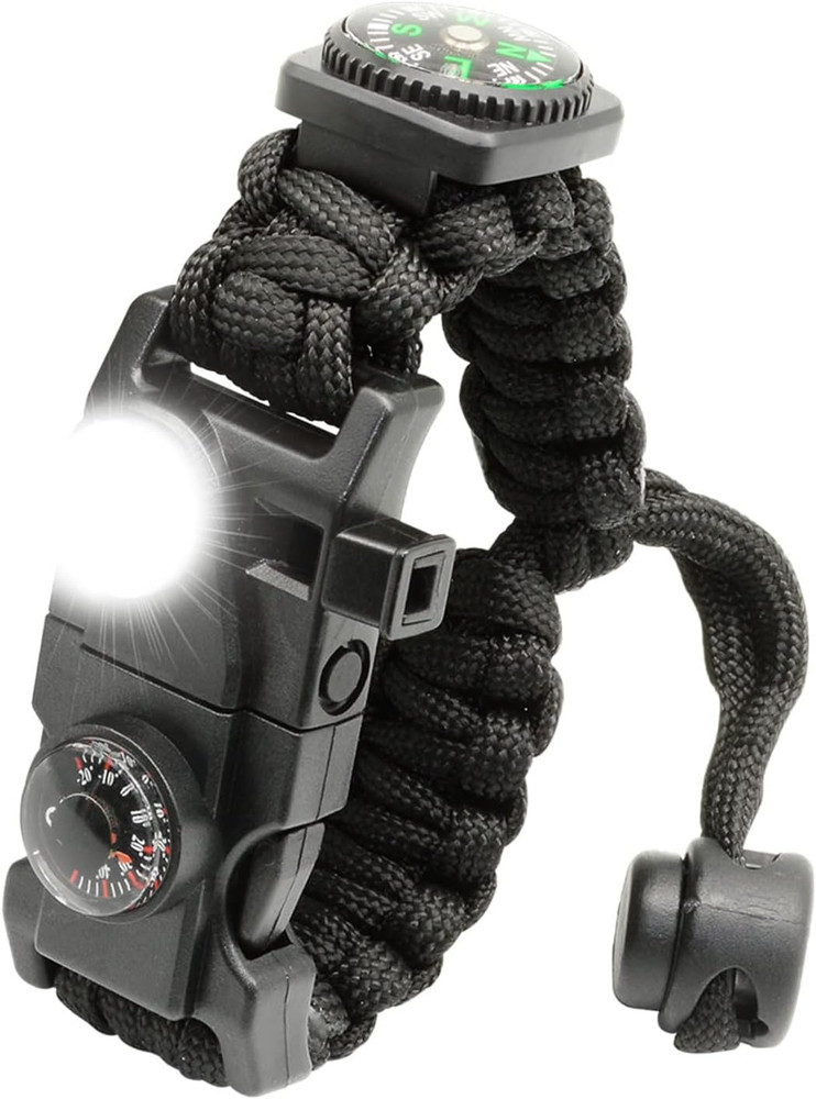 20 in 1 Survival Paracord Bracelet Adjustable Gear Kit with SOS LED Light, Fire