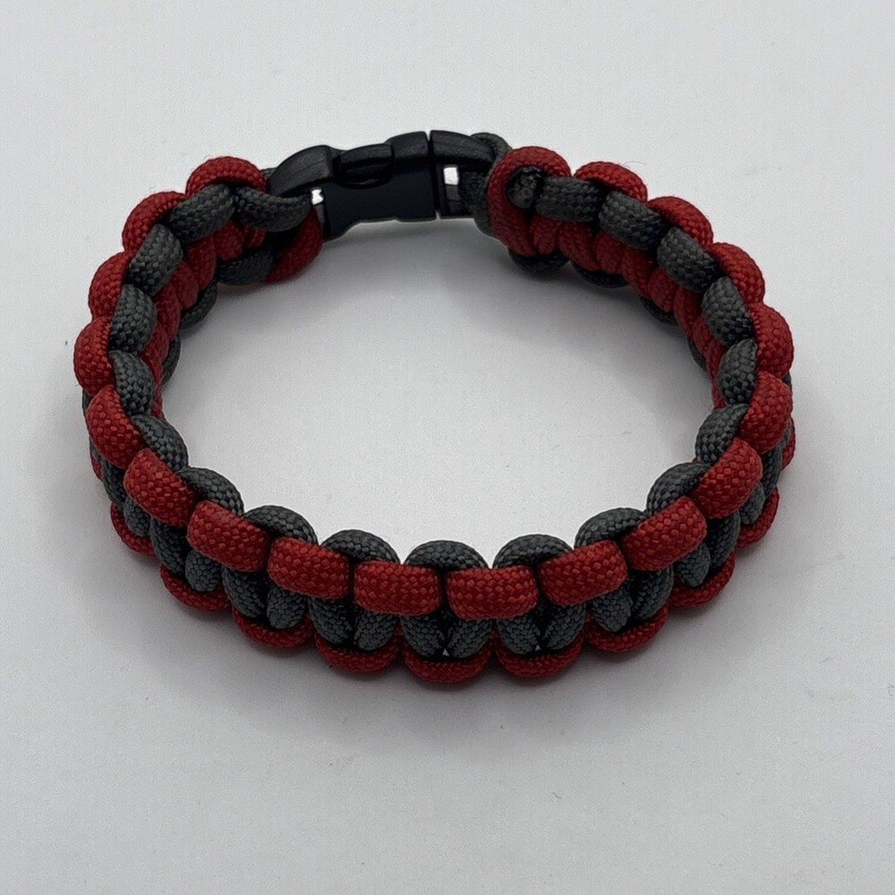 Handmade 550 Cord Bracelet • Survival EDC Red Gray