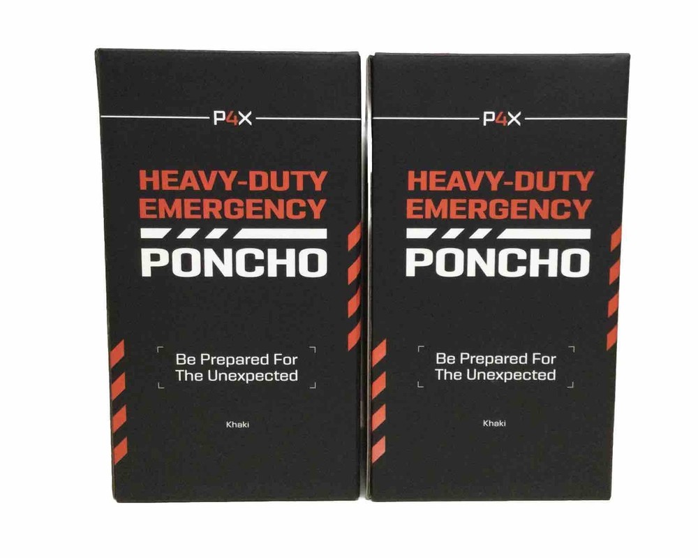 2 Pack P4X Heavy-Duty Emergency Poncho – Khaki