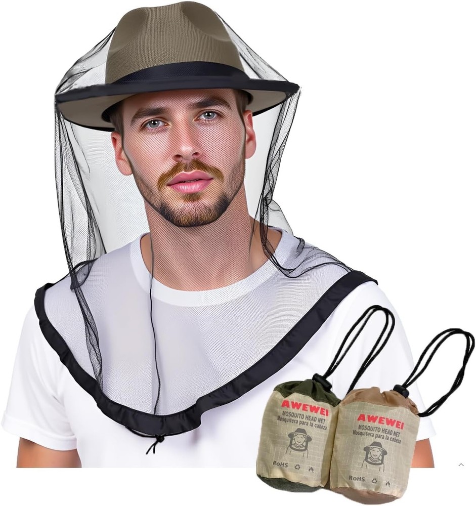Mosquito Head Net, 2 Pack Ultra Fine Ice Silk Cooling Breathable Soft Large Long