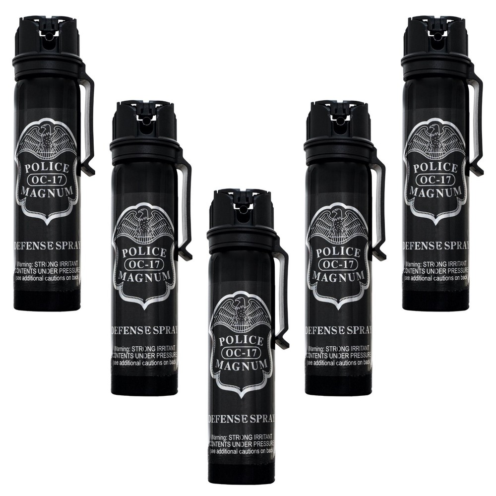 5 POLICE MAGNUM Pepper Spray Tactical Self Defense 5oz Flip Top Belt Clip Fogger