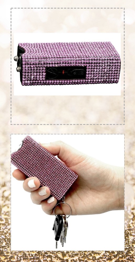 PINK RHINESTONE MINI 3″ RECHARGE Stun Gun WOMEN Self Defense SAFETY LED Light
