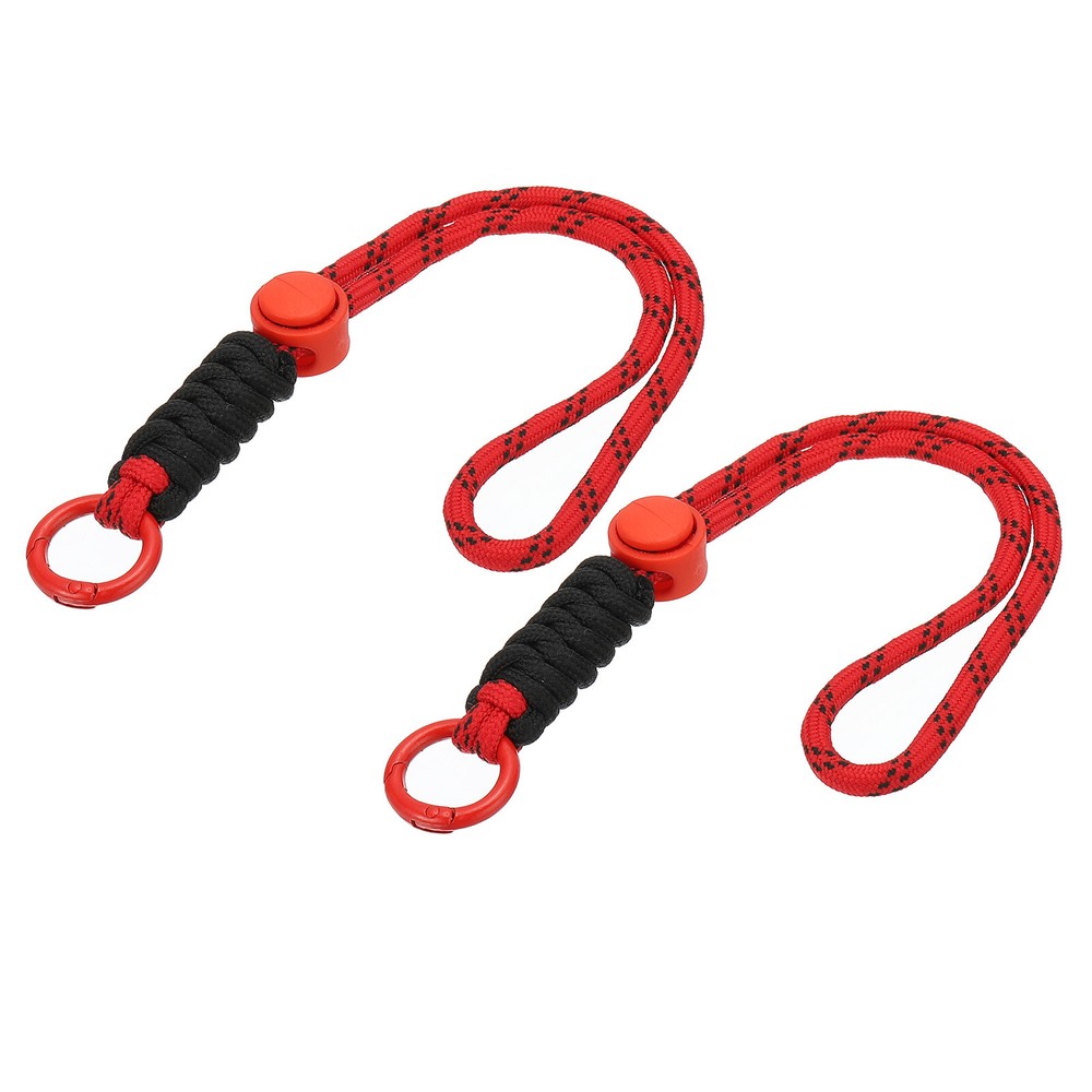 2Pcs Paracord Lanyard Keychain with Spring Ring, Wavy Design, Red, Black