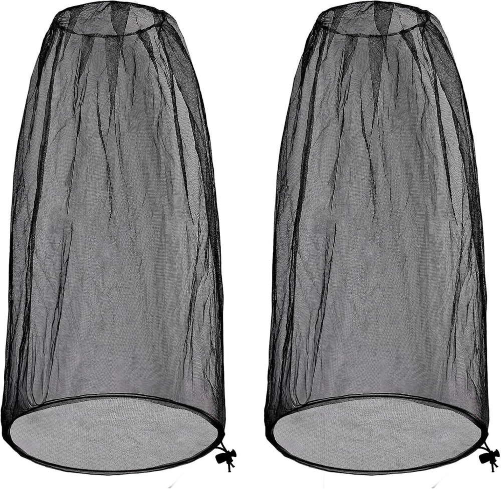 2 Pack Mosquito Head Nets with Drawstring Universal Fit for Hats Bug Net