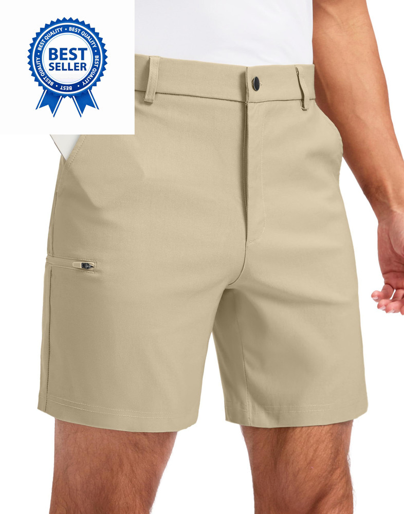 Pudolla Men’s Casual Shorts 7/9 Inch Golf Stretch 36, Light Khaki
