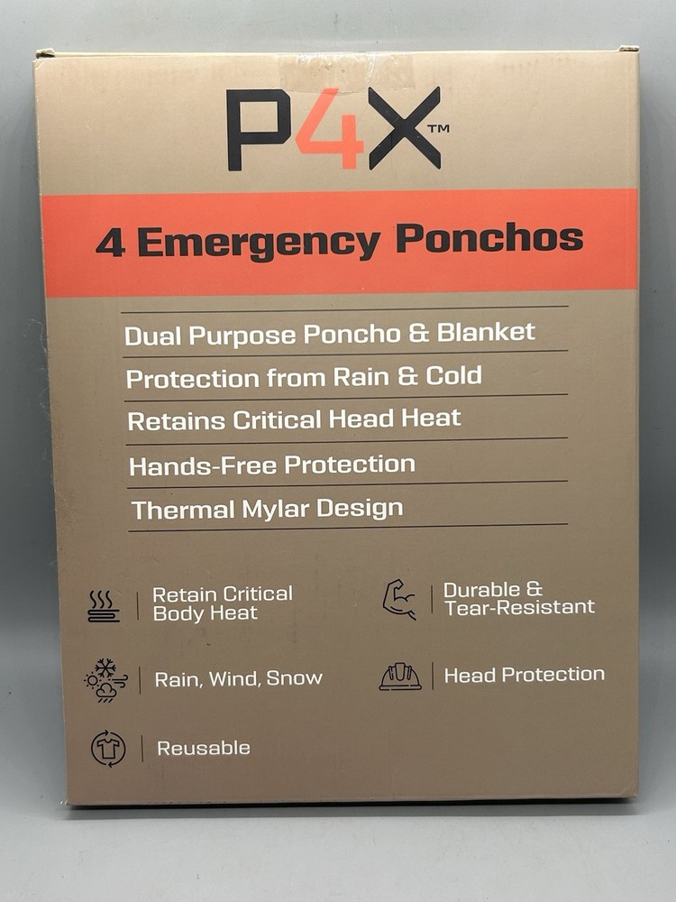4 Pack PREPARED4X Ready for Anything Emergency Poncho + Blanket, Mylar Green