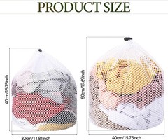 2 Packs Laundry Mesh Bags, Drawstring Net Bag for Large, White