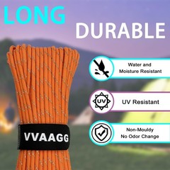 VVAAGG Reflective Paracord Rope 100FT, 7 Strand Nylon para Cord Orange
