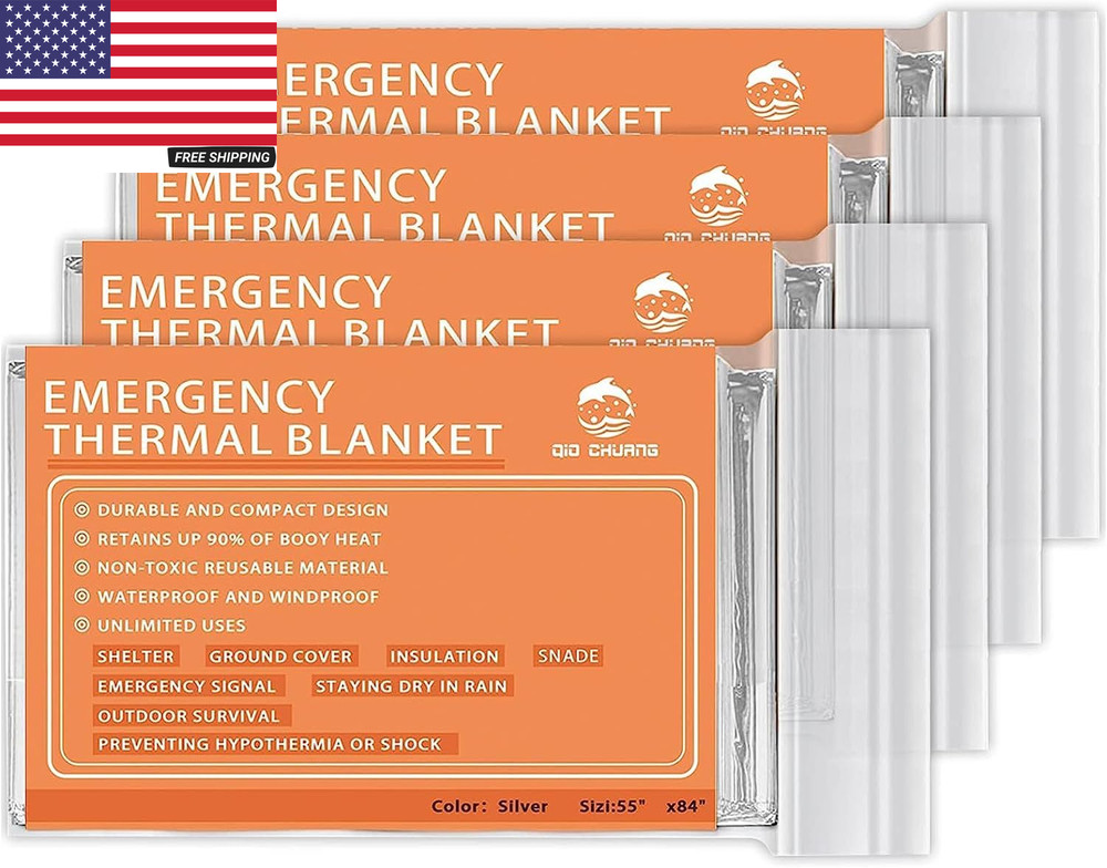 Emergency Mylar Thermal Blankets -Space Blanket Survival Kit Camping Blanket (4-