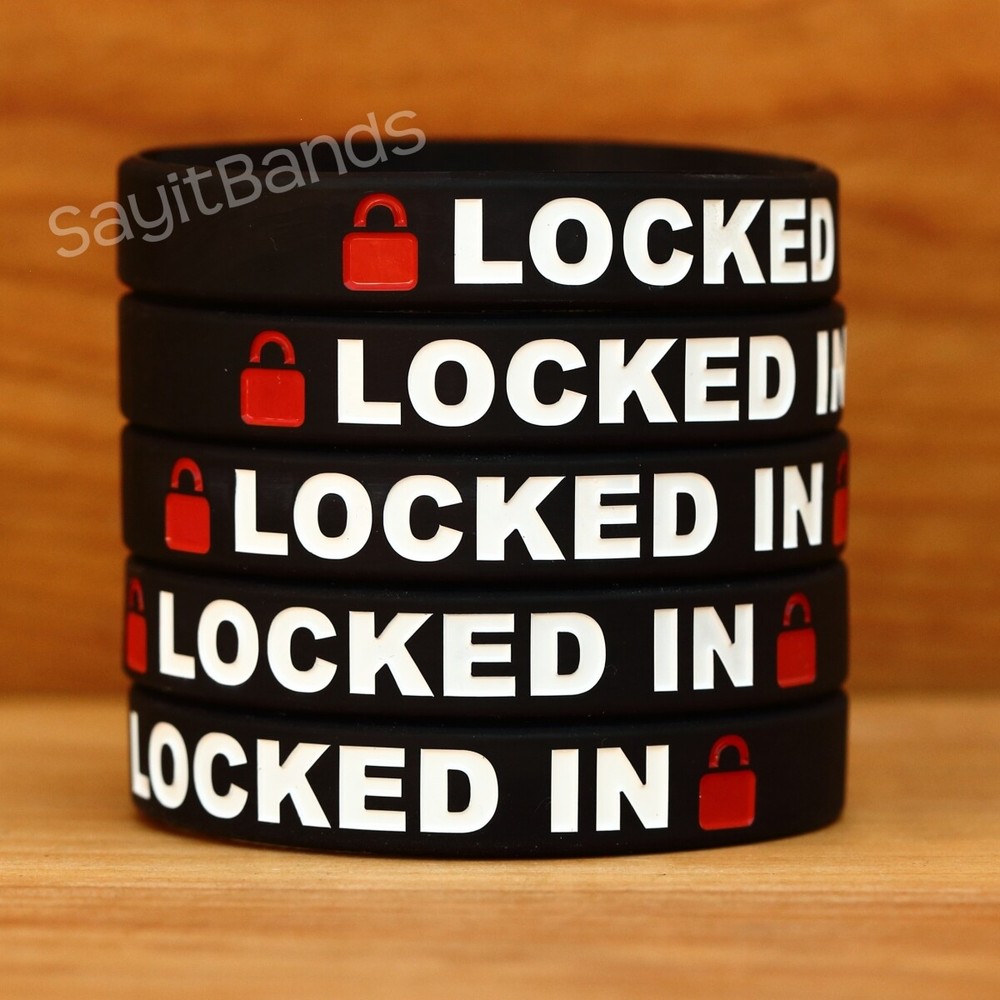 Set of LOCKED IN Wristbands – Inspirational Bracelet Lot – Exercise Wrist Bands