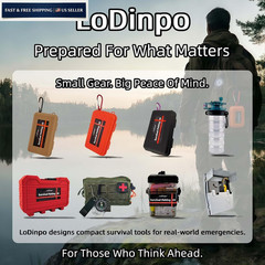 LoDinpo Mini Survival Fishing Kit–Emergency pocket, black with red accents