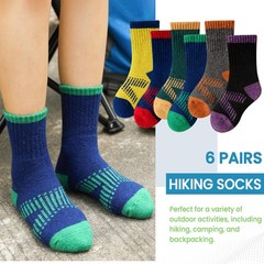WEVIAS Kids Merino Wool Hiking Socks Boys 8-12 Years, 6 Pairs Colorful X