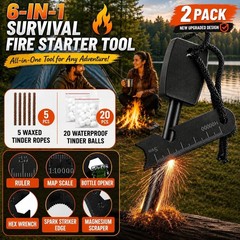 27-Piece Ferro Rod Fire Starter Survival Kit with Striker & Ropes