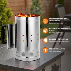 Quick Charcoal Chimney Starter Grill BBQ Rapid Fire Stainless Steel Outdoor Camp