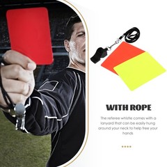 1 Set Reusable PVC Soccer Referee Cards and Whistle Portable Kit Assorted Colors