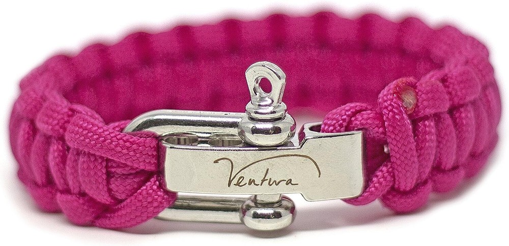 Survival Paracord Bracelet Pink 550 – Stainless Steel Clasp – Includes Spare Screw