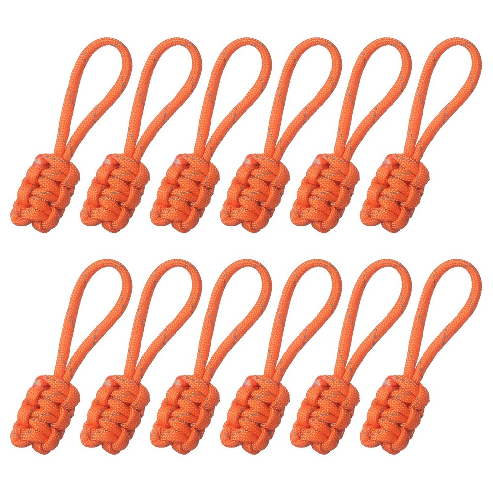 12Pcs Reflective Paracord Zipper Pull, 85 mm Length for Backpacks, Orange