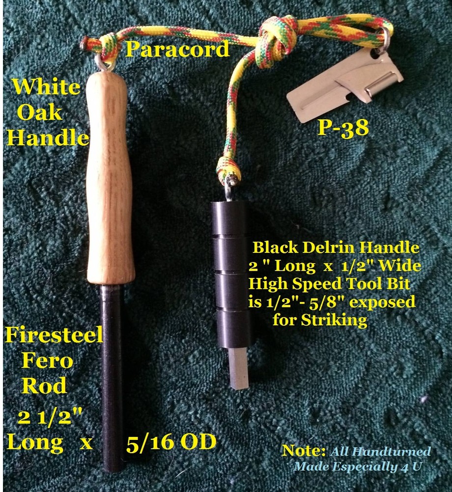 Fire Steel Hand turned White Oak With P-38 + Free Shipping NEW