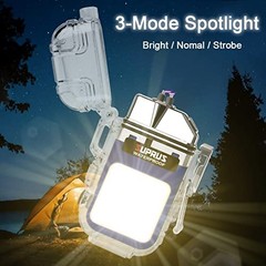 Waterproof 3 Modes of Flashlight Windproof Lighter Dual Arc Electric Blue