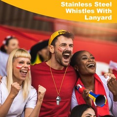 48PCS Stainless Steel Sports Whistles with Gold Lanyard – Loud Crisp Sound Wh…
