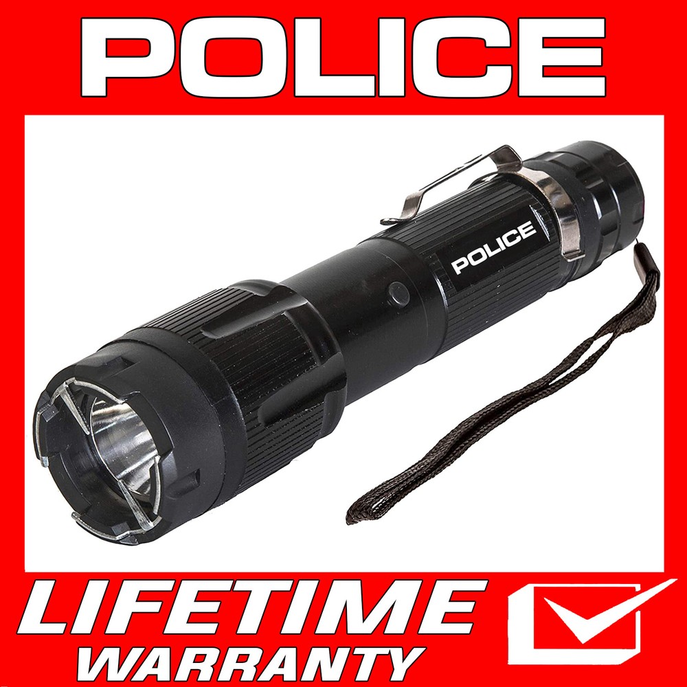 POLICE Stun Gun 1159 Heavy Duty Metal Rechargeable LED Flashlight Black