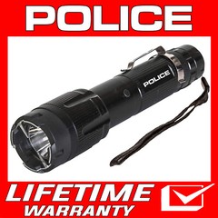 POLICE Stun Gun 1159 Heavy Duty Metal Rechargeable LED Flashlight Black