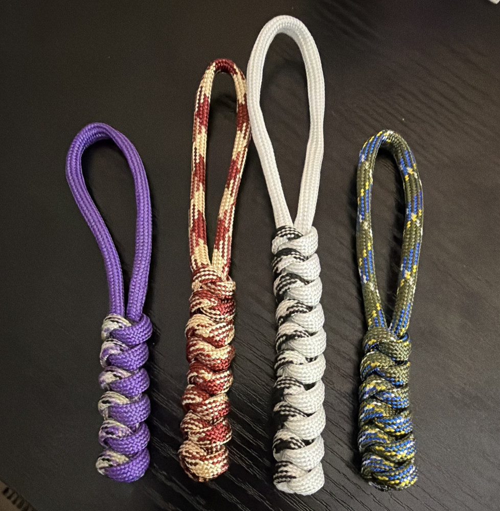 Braided Paracord Lanyard Keychain Loops, Multicolor Variety, 4 Pack Set