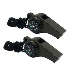 2 Pack Emergency Survival Whistle, 3-in-1 Emergency Whistles with Compass GREEN