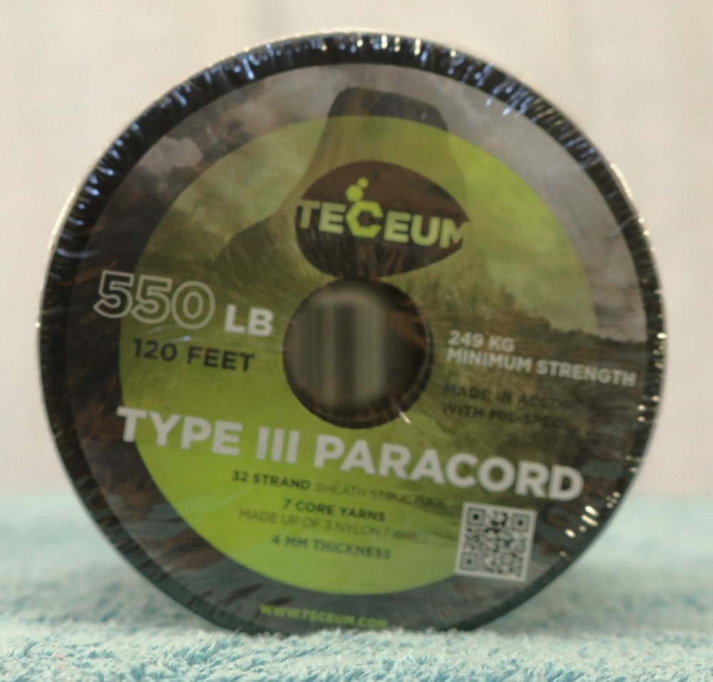 Teceum 550 Paracord Black 120 Foot 4mm Type III Camping Hicking