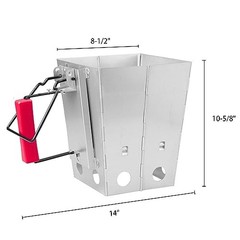 Foldable Charcoal Chimney Fire Starter Camping Grill, silver and red