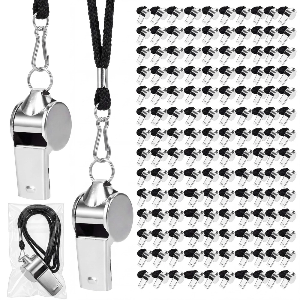 150 Pcs Stainless Steel Sport Whistles Bulk with Lanyard & Clip, Individually…