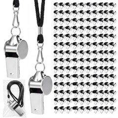 150 Pcs Stainless Steel Sport Whistles Bulk with Lanyard & Clip, Individually…
