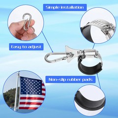 4 Pack Flag Pole Clips to Hold Flag, Adjustable Flag Pole Rings with Carabiner,