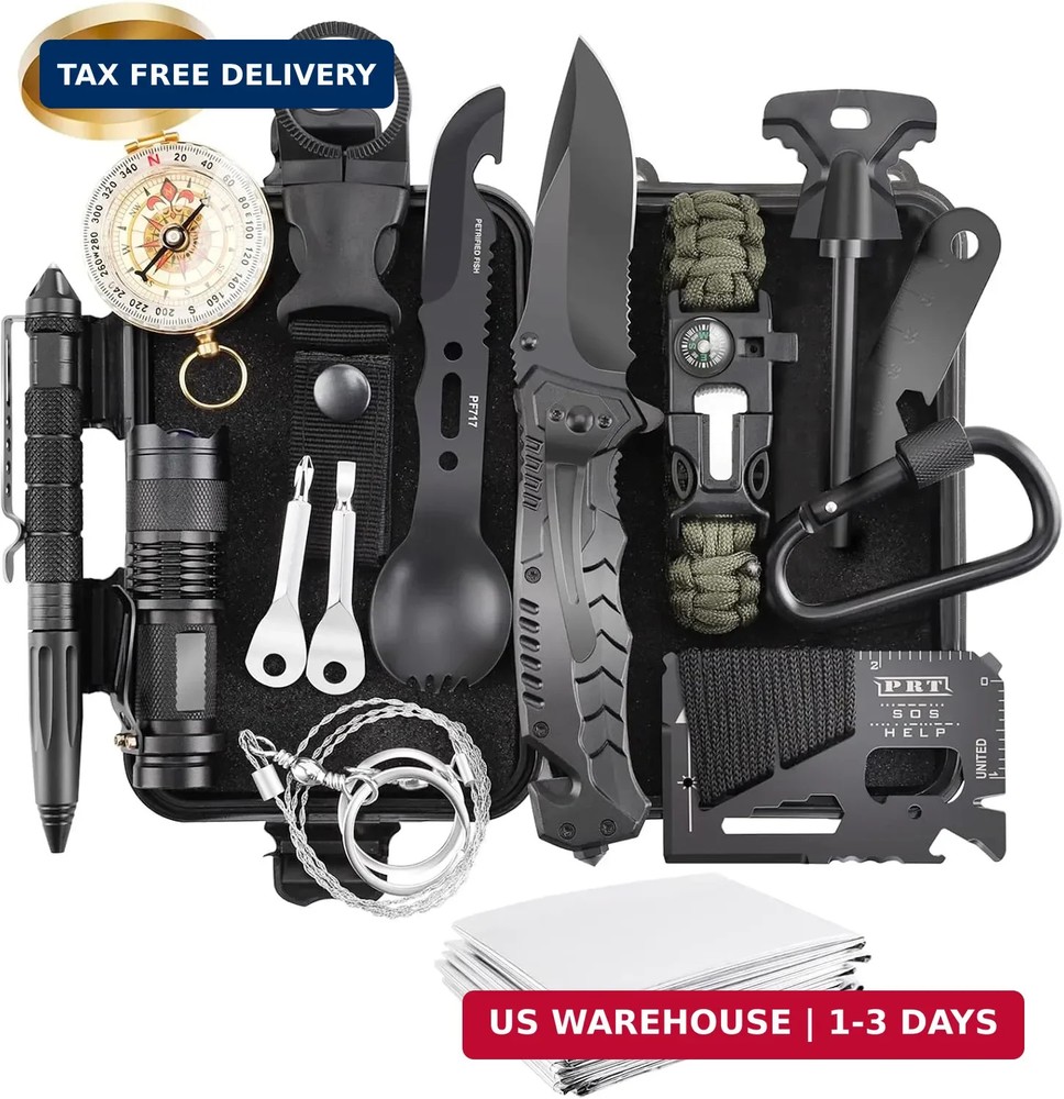 17-in-1 Survival Kit Emergency Gear Case for Camping Hiking Fishing Hunting