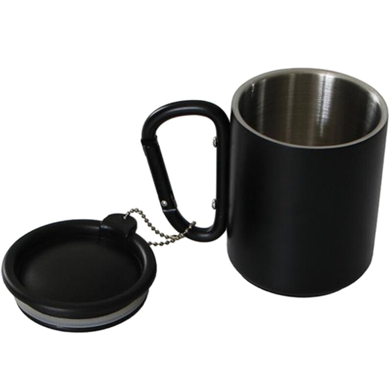 Outdoor Insulated Mug with Carabiner Handle & Lids Portable Compact Camping Cup