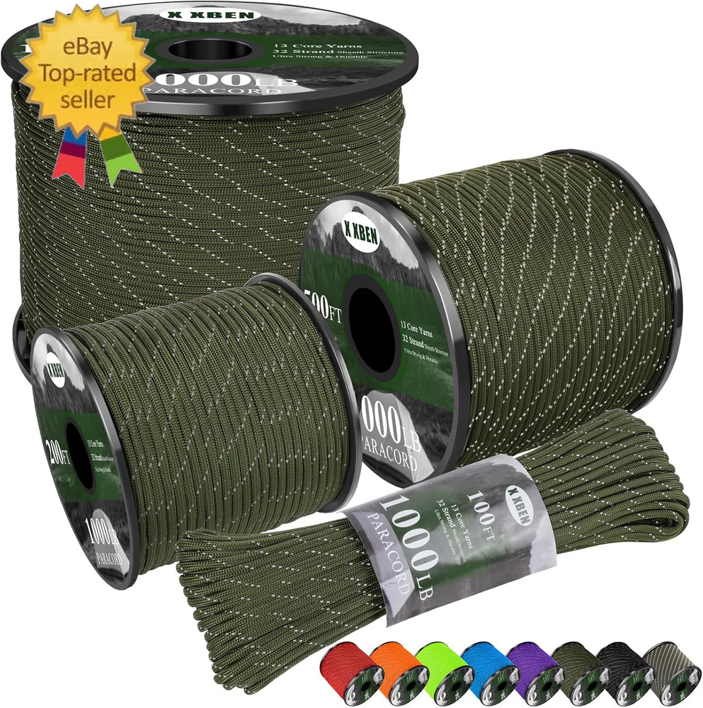 Paracord Reflective 1000Lb, 50/100/200/500/1000Ft 4Mm, 13 Strand Paracord Rope,