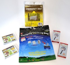 EMERGENCY KIT (1 tent, 2 blankets, 2 magnifiers, 1 heatless cooking bag)