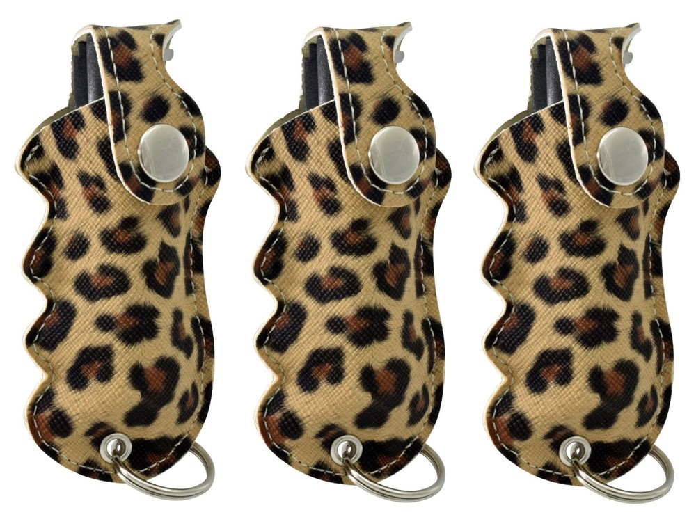 Pepper Defense 3-PACK Pepper Spray Leopard Grip Holster Maximum Strength UV Dye