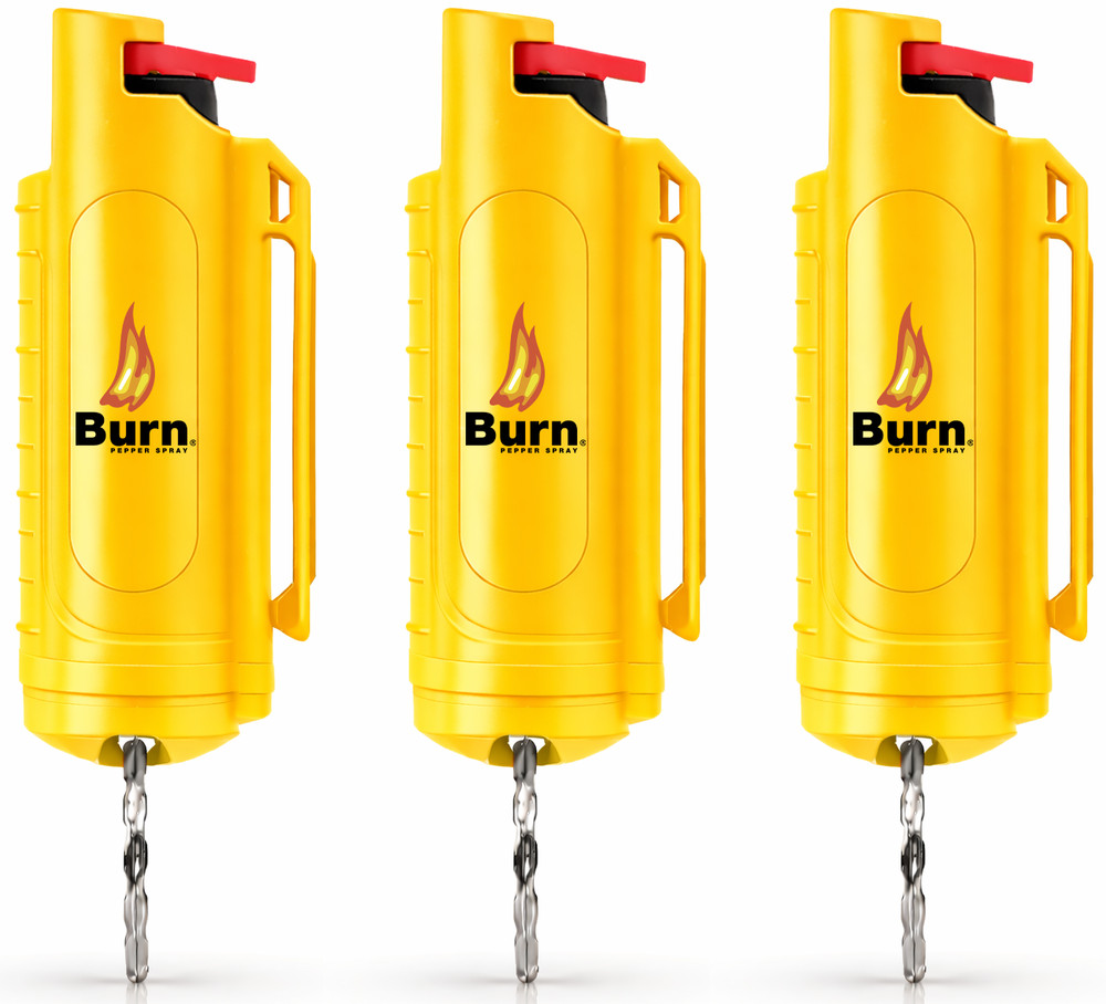 3 Pack Burn Pepper Spray Keychain 0.5 oz Maximum Strength OC Self Defense Yellow