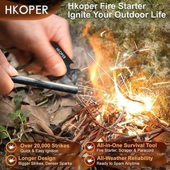 Ferro Rod Fire Starter Kit with Striker Flint Steel 6″ x 3/8″ 20,000+ Strikes